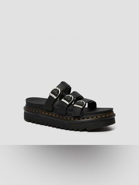 Dr. Martens 8 black Blaire Slides leather strap comfort sandal shoes EUC